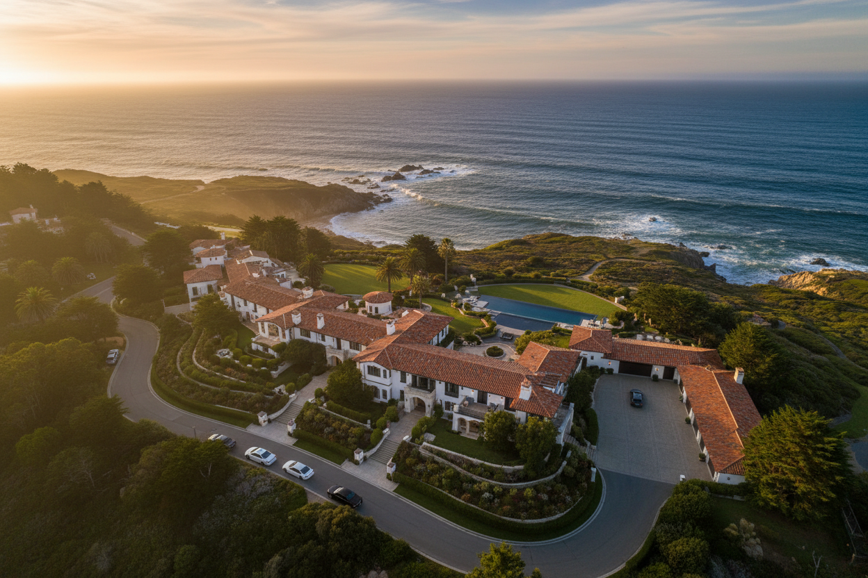 Aerial Golden Hour Coastal Estate