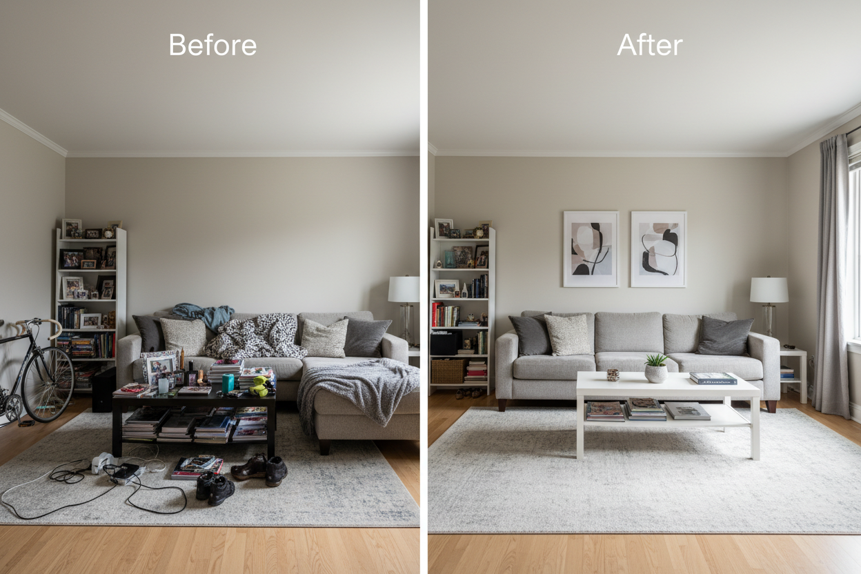 Before & After - Decluttered Living Room