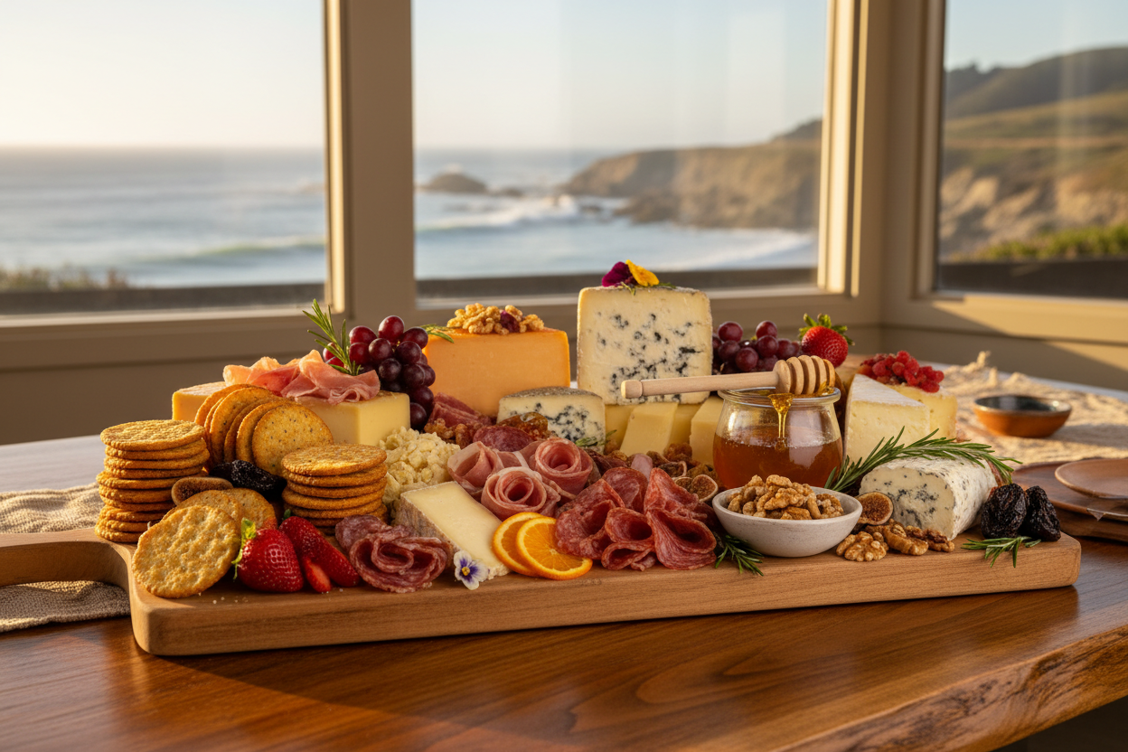 Artisan charcuterie and cheese board at a Monterey California coastal restaurant